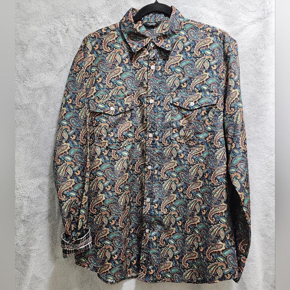 COOFANDY Men Colorful Paisley Print Casual Button Down Dress Shirt Size M